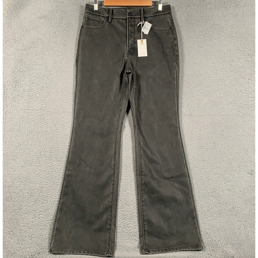 Good American Good Flare Jeans Women 10/30 Black Better Than Leather High Waist